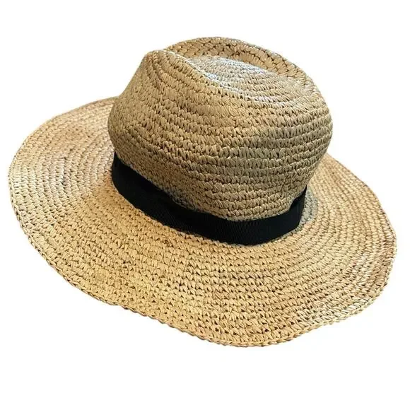 NWT J.Crew Wide Brim Foldable Raffia Straw Hat Size S-M